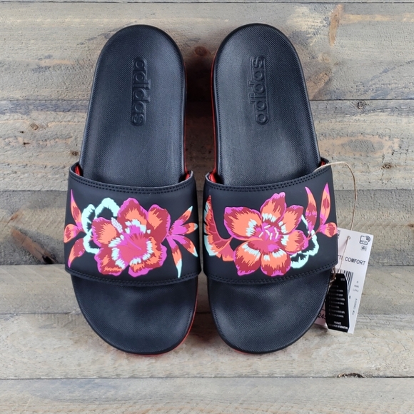adidas Adilette Comfort Slides Sandals Floral - Picture 2 of 9